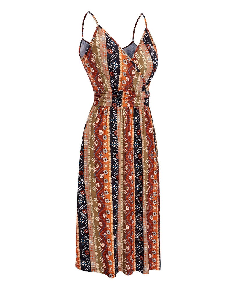 OUGES Women's Summer Spaghetti Strap V-Neck Floral Midi Party Dress with Pockets(Floral 21,S) - Image 3